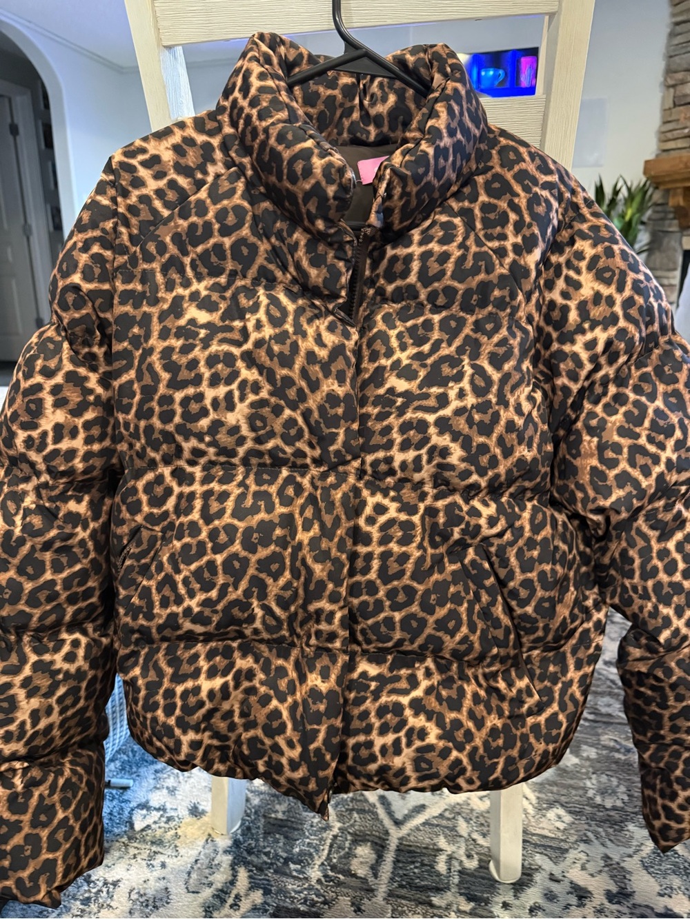 Edikted Leopard Print Puffer Jacket - Brown & Black
